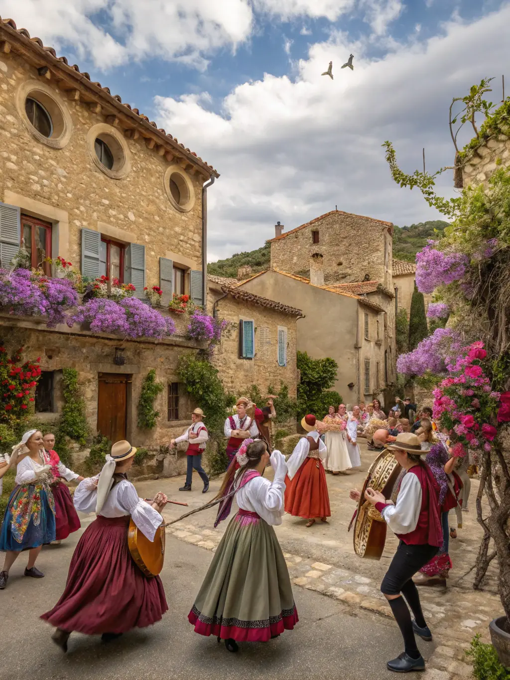 A lively image of a traditional Provençal dance performance during a local festival, showcasing the association's role in promoting cultural events.